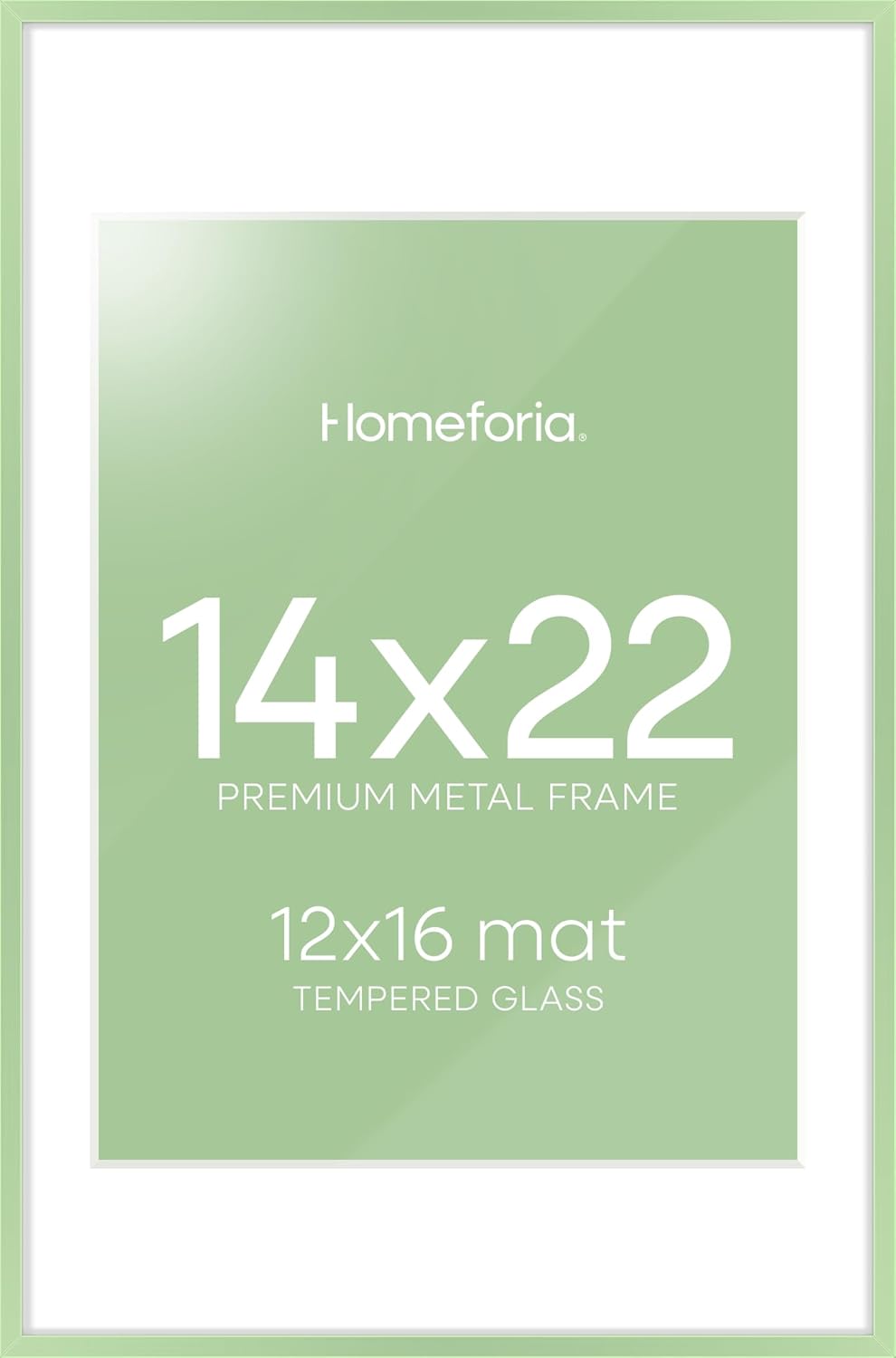 Homeforia 14x22 Picture Frame Sage Green, High End Metal 14x22 Poster Frames with Mat 12x16 inch Photo, 14 x 22 Sage Green Frame Matted to 12 by 16 Art, 22x14 Frame, Tempered Glass, Wall Kit, Set of 1