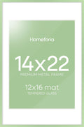 Homeforia 14x22 Picture Frame Sage Green, High End Metal 14x22 Poster Frames with Mat 12x16 inch Photo, 14 x 22 Sage Green Frame Matted to 12 by 16 Art, 22x14 Frame, Tempered Glass, Wall Kit, Set of 1