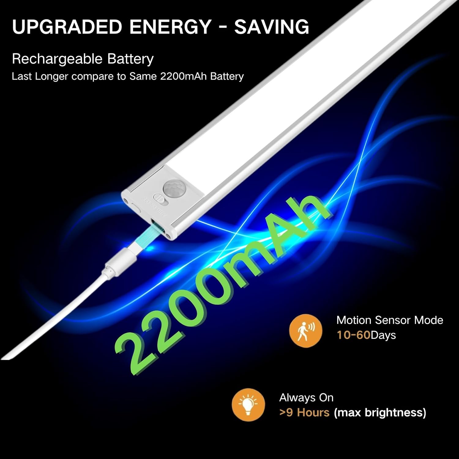 Motion Sensor Under Cabinet Lighting-Magnetic Rechargeable Closet Lights for Kitchen,Stairs,Wardrobe | 3-Color Dimmable LED Under Counter Lighting | Pro Battery Upgrade (1, 16 inch)