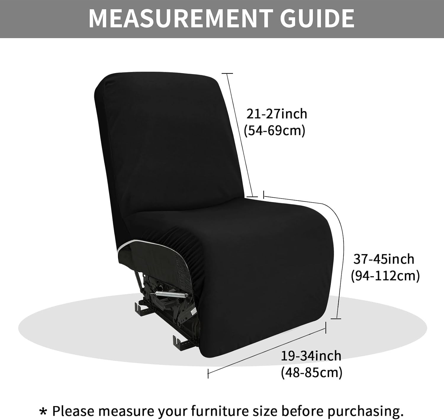 Easy-Going 100% Waterproof Recliner Cover Additional Seat Cover for Reclining Couch, Stretch Sofa Covers Washable Furniture Protector for Kids & Pets, 1 Seat, Black
