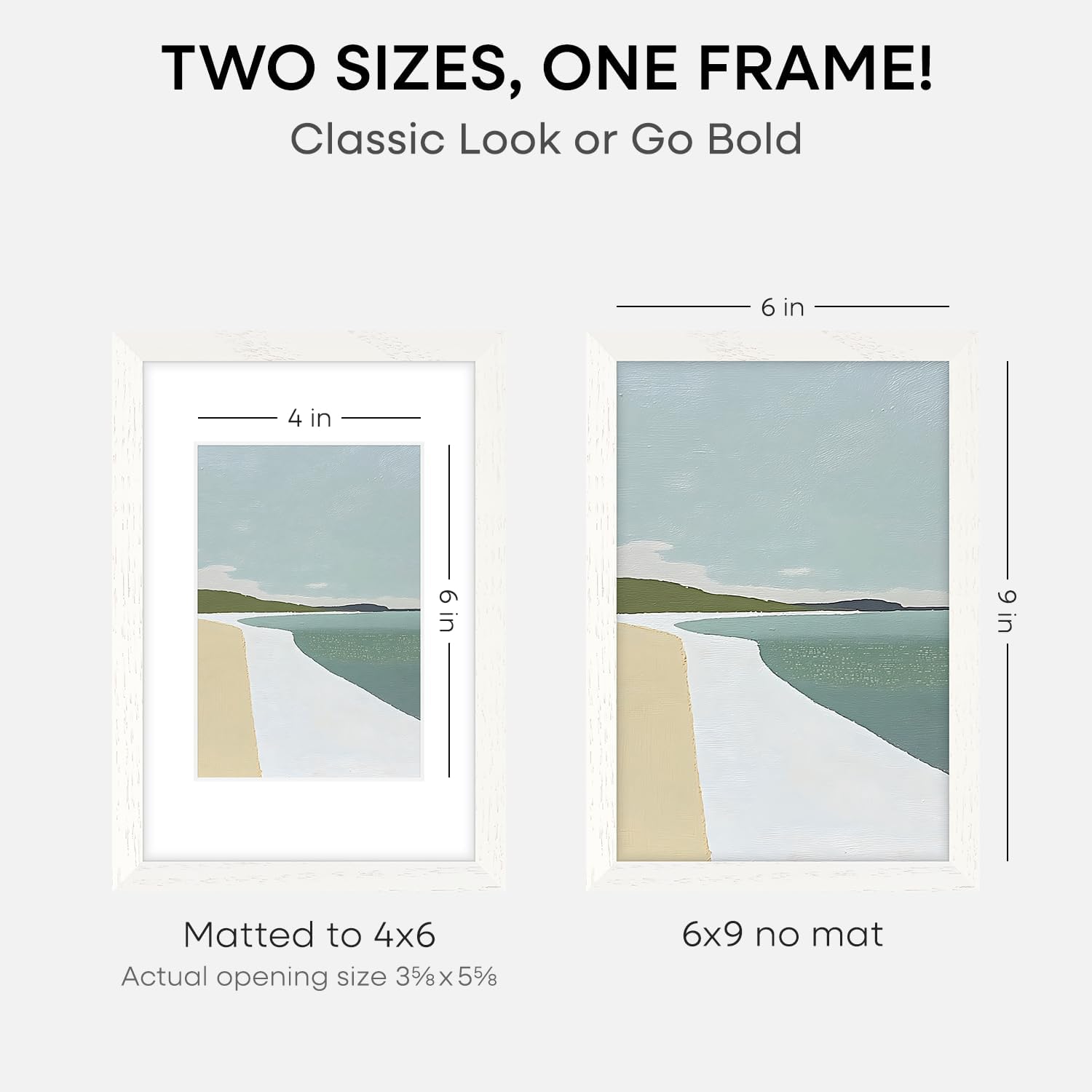 Homeforia 6x9 Picture Frame White, High End Oak 9x6 Wooden Frames with Mat 6x4 Print, 6 x 9 White Wood Frame Matted to 4 x 6 inch Photo, 6by9 Wall or Tabletop Frame, Tempered Glass, Wall Kit, Set of 1