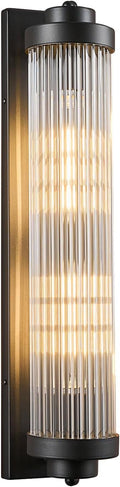 Black Wall Sconces with Crystal Glass Strip Bathroom Sconces 2 Light E12 Base Modern Wall Lights for Bedroom Living Room Hallway Wall Light Fixtures (1 Pack)