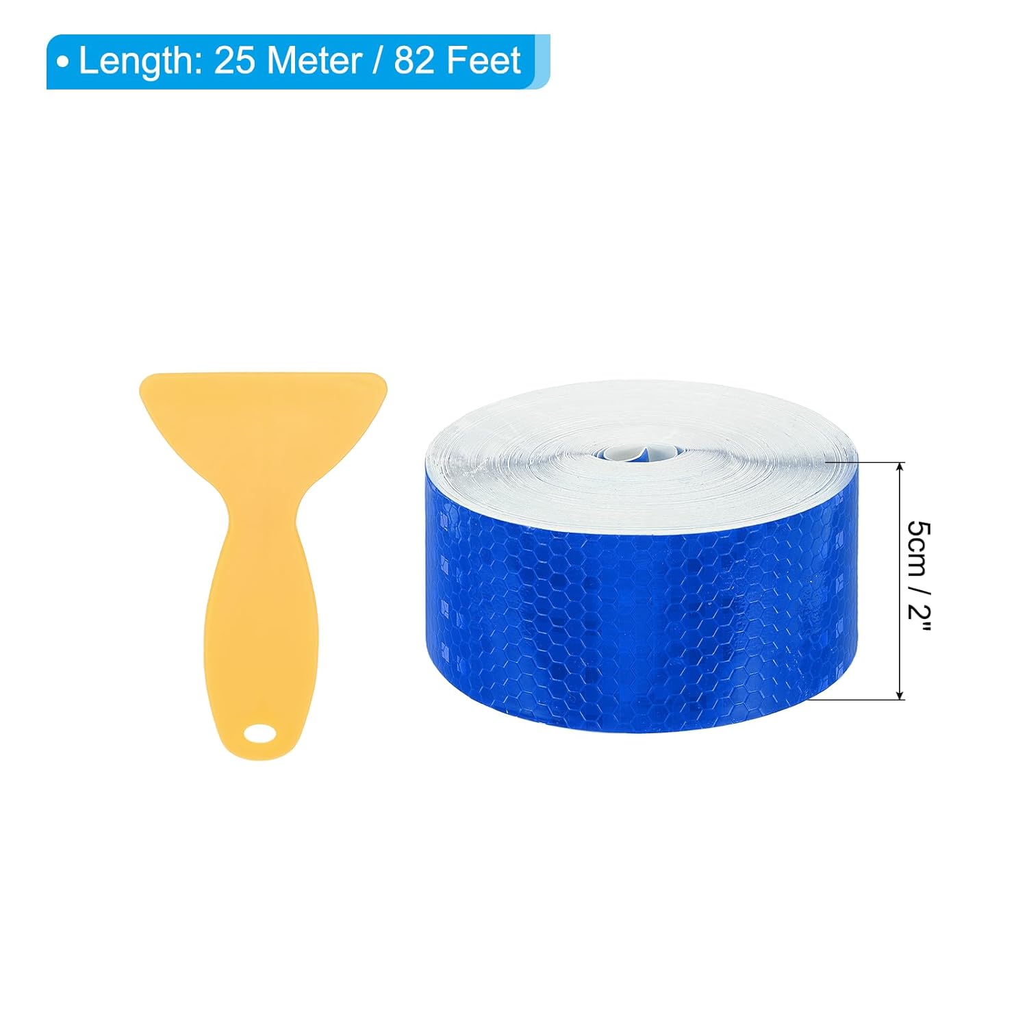 PATIKIL 2 Inch x 82 ft Reflective Tape, 1 Roll Waterproof Self Adhesive High Visibility Caution Warning Safety Tape Reflector with Scraper for Trucks Trailers Cars, Blue