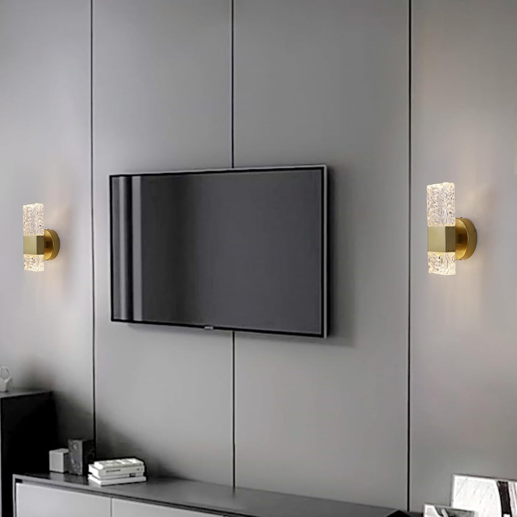 HuisMier Gold Wall Sconces, Hardwired Indoor Wall Light Fixtures with Remote, 3000K-6000K Dimmable LED Crystal Wall Lamp for Bedroom Living Room Bathroom Stairway Hallway