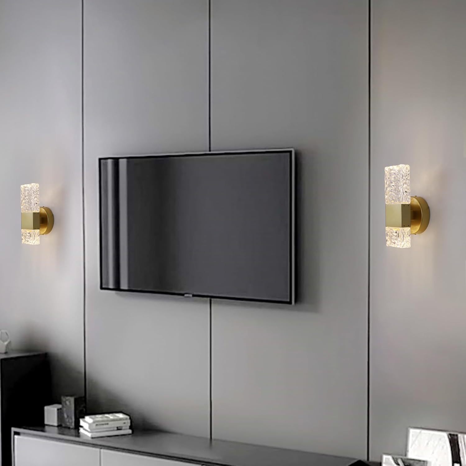 HuisMier Gold Wall Sconces, Hardwired Indoor Wall Light Fixtures with Remote, 3000K-6000K Dimmable LED Crystal Wall Lamp for Bedroom Living Room Bathroom Stairway Hallway