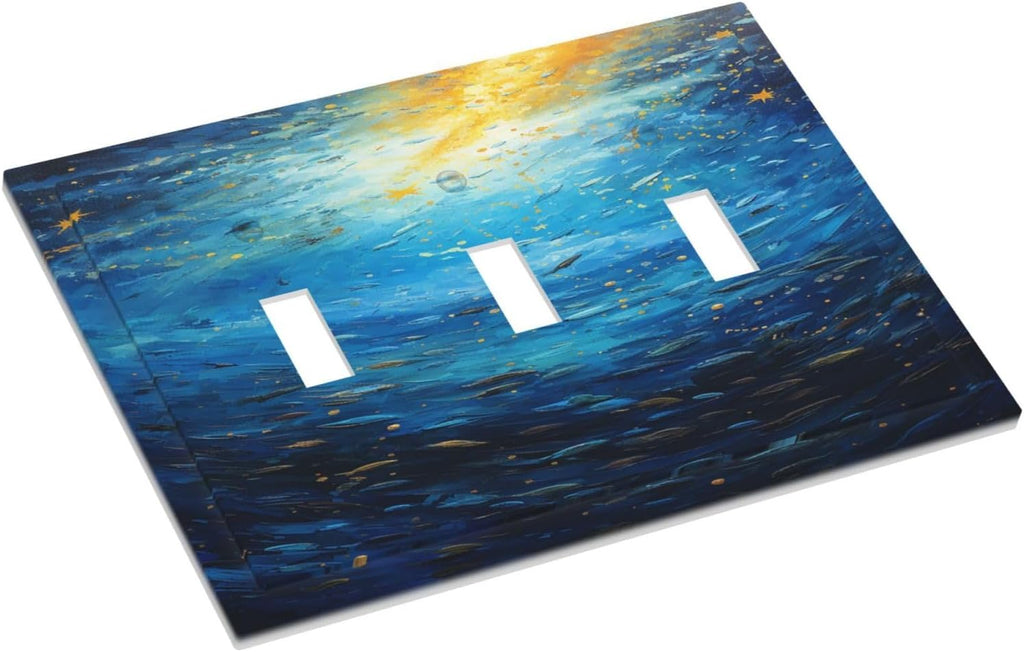 Decorative Switch Plates Dream Ocean Underwater World Fish Shoal 3 Gang Wall Plate Faceplate Triple Toggle Light Switch Cover Electrical Wall Panels for Kids room Nursery Decor