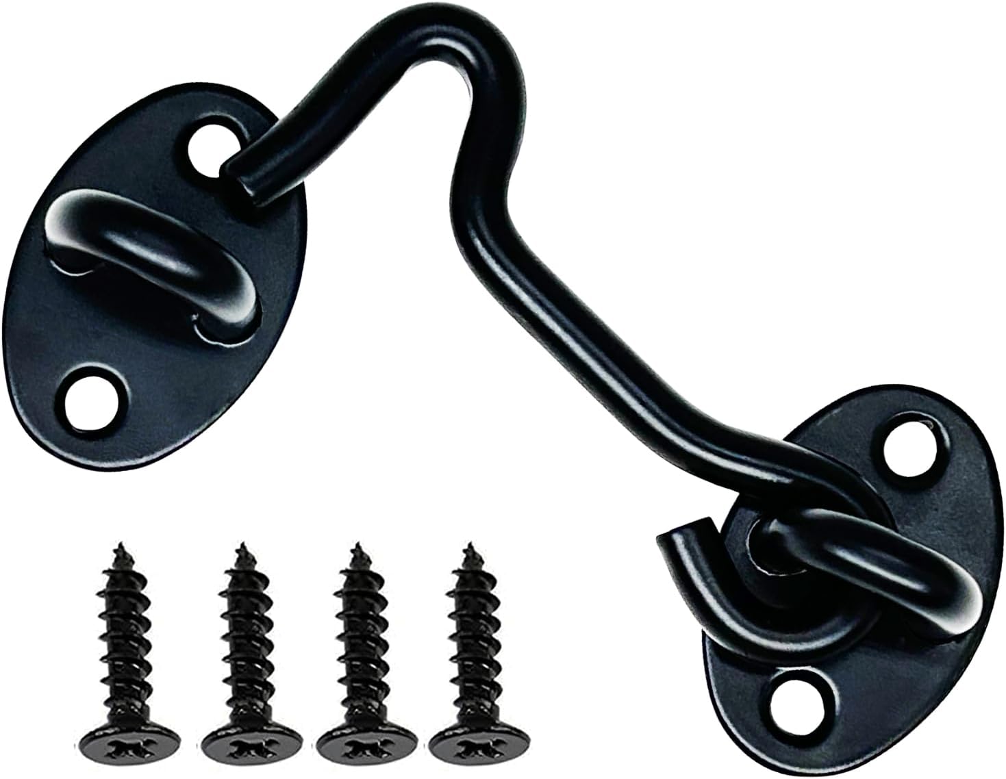 4 Pack 3" Hook and Eye Gate Latch, Stainless Steel Rust-Resistant Barn Door Lock Cabin Hooks for Gate Shutters Window Slide Barn Shed Cabinet Bathroom, with 16pcs Screw,Black