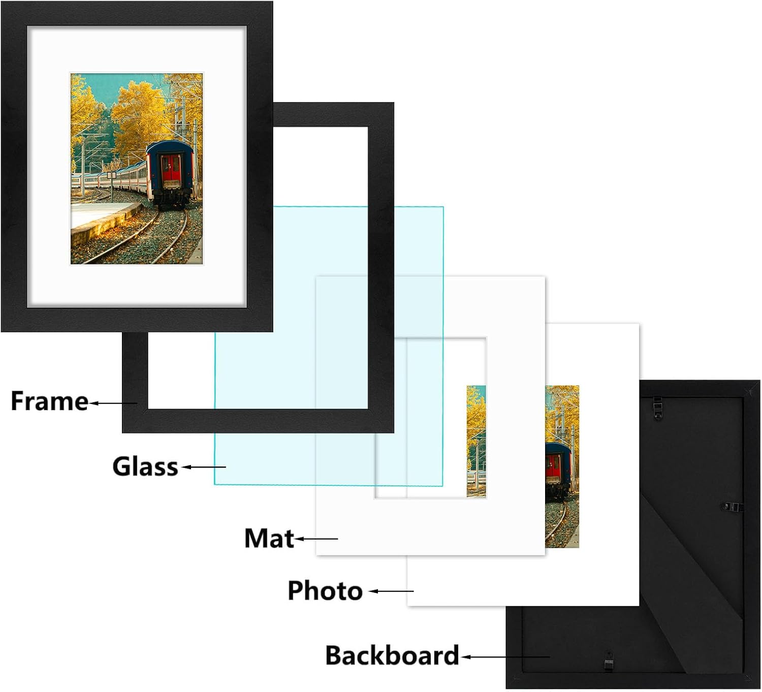Golden State Art, 8x10 Picture Frame with Mat for 5x7 Photo - High Definition Glass Wall Mounting or Tabletop Display (Black, 2 Pack)