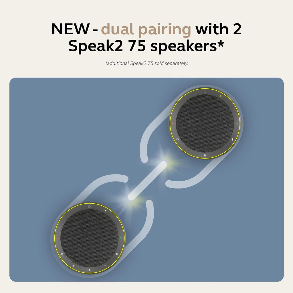 Jabra Speak2 75 (2025 Edition) Wireless Bluetooth Speakerphone - 4 Noise-Cancelling Mics, 65mm Speakers - New Linking Feature - USB-C Dongle - Certified for Zoom and Google Meet - Dark Grey