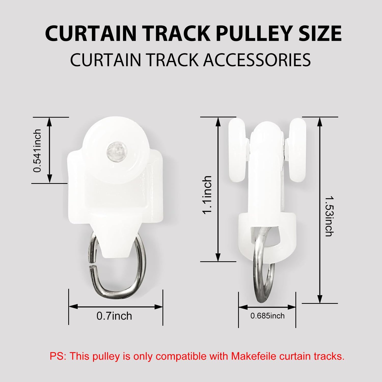 Curtain Glider Track Rail Runners Mute Wheel Rollers Heavy Duty Curtains Tracks Pulley 20PCS,White