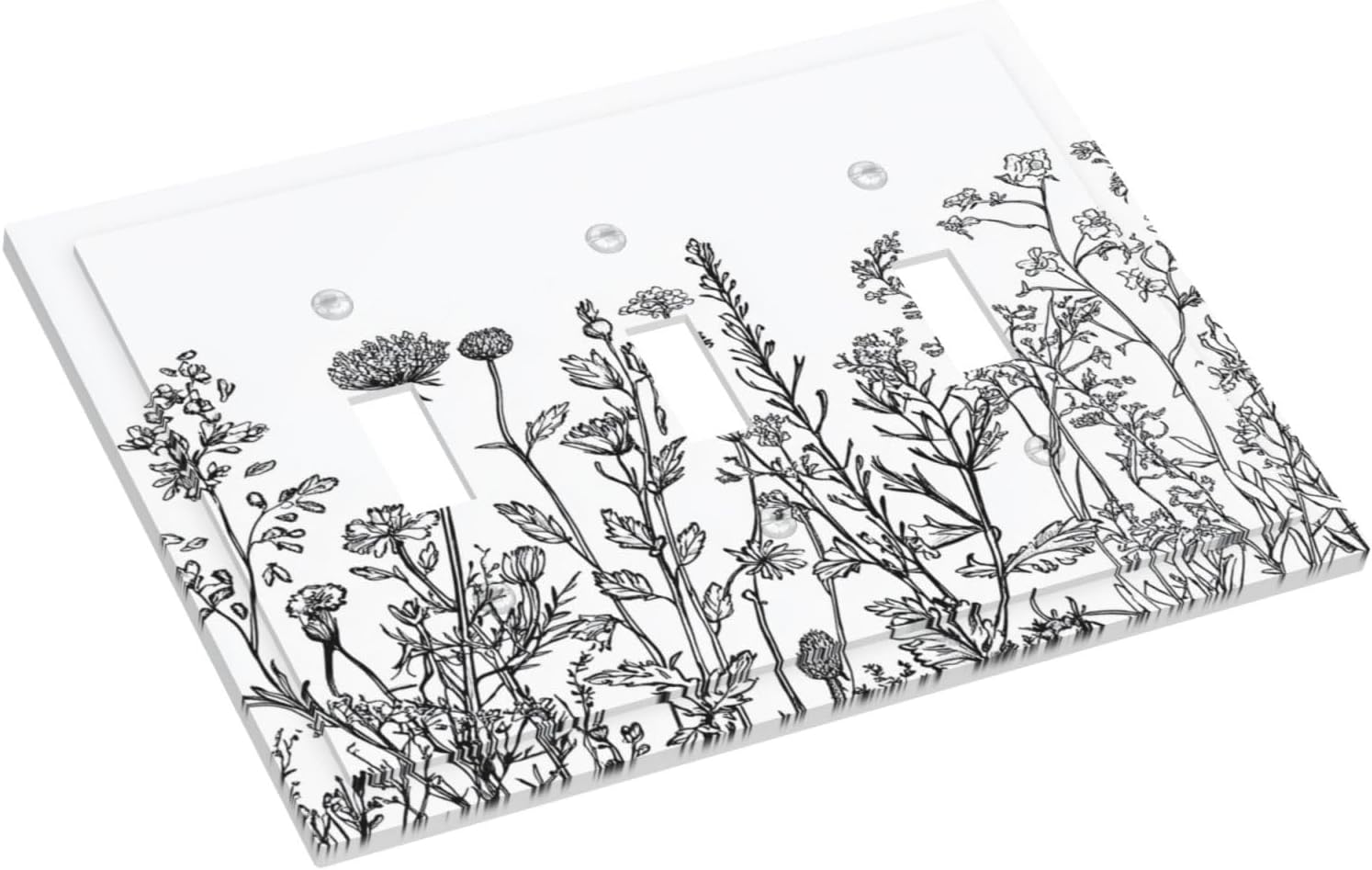 Decorative Switch Plates Floral Wildflower Rustic Plant Leaves 3 Gang Wall Plate Triple Toggle Light Switch Cover Faceplate Electrical Wall Panels For Farmhouse Cabin Decor