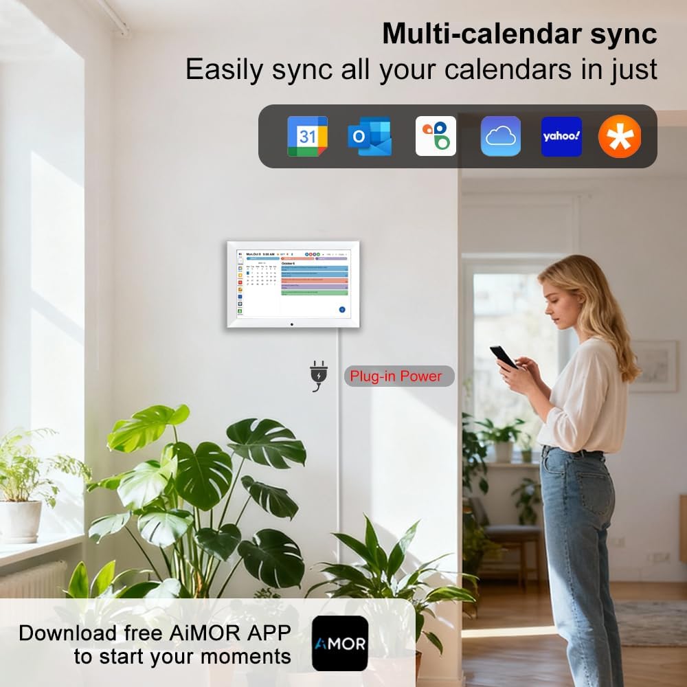 Digital Calendar Planner Interactive Touchscreen Chore Chart Smart Schedule Meal Plan Family Photo Display Sync Calendar Wall & Desk Mountable (10.1 inch)