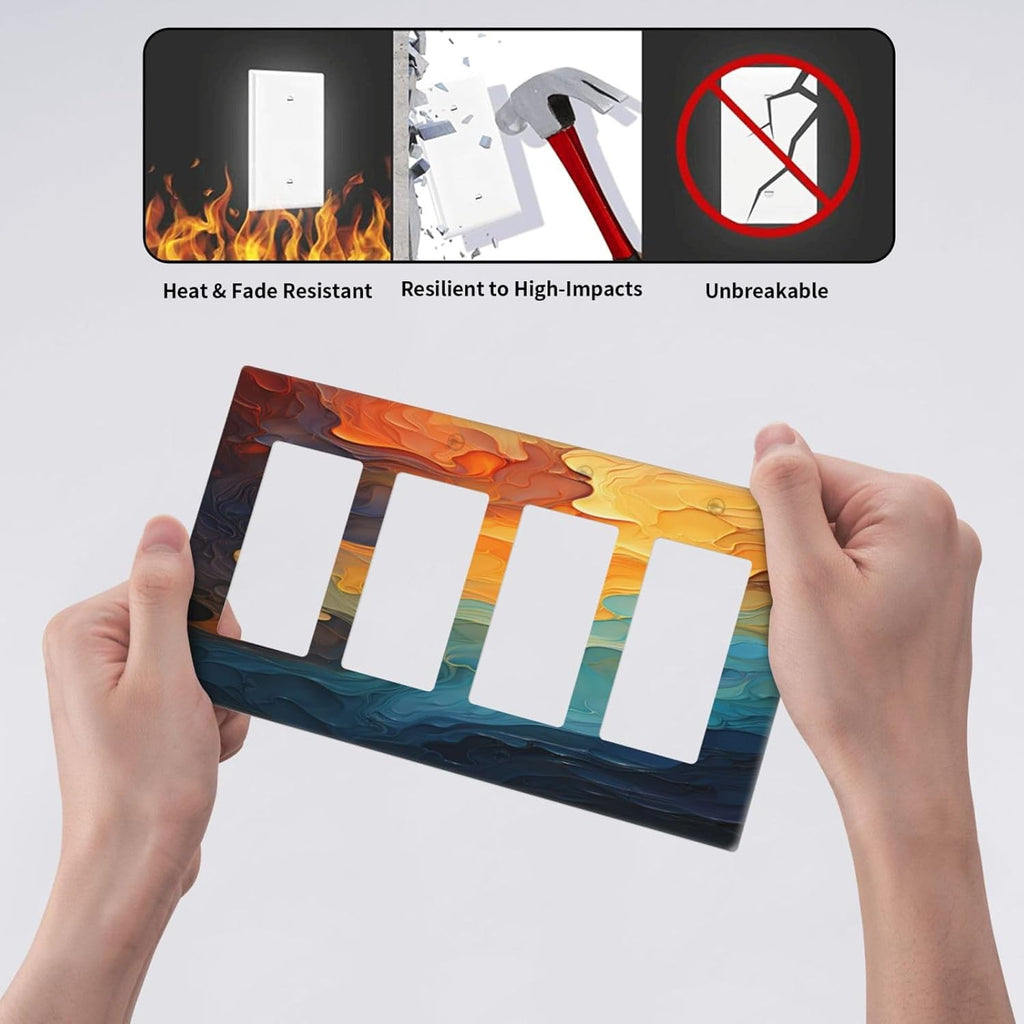 Abstract Colorful Modern Luxury Rainbow 4 Gang Wall Plates Outlet Covers Quad Rocker Light Switch Cover Plate Decorative Switch Plates GFCI Electrical Faceplate for Bathroom Bedroom Decor 4.5 X 8 IN