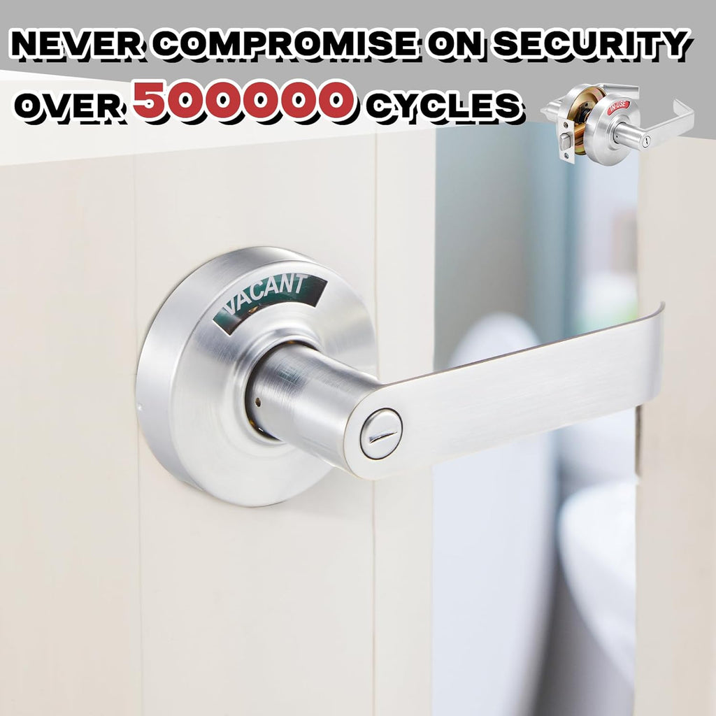 Tandefio 1 Set Vacant Occupied Bathroom Lock, Commercial Door Handle with in-use or Vacancy Occupied Deadbolt, Privacy Indicator Restroom Handle Lock for Restrooms, Satin Chrome (63.5 mm,Silver)