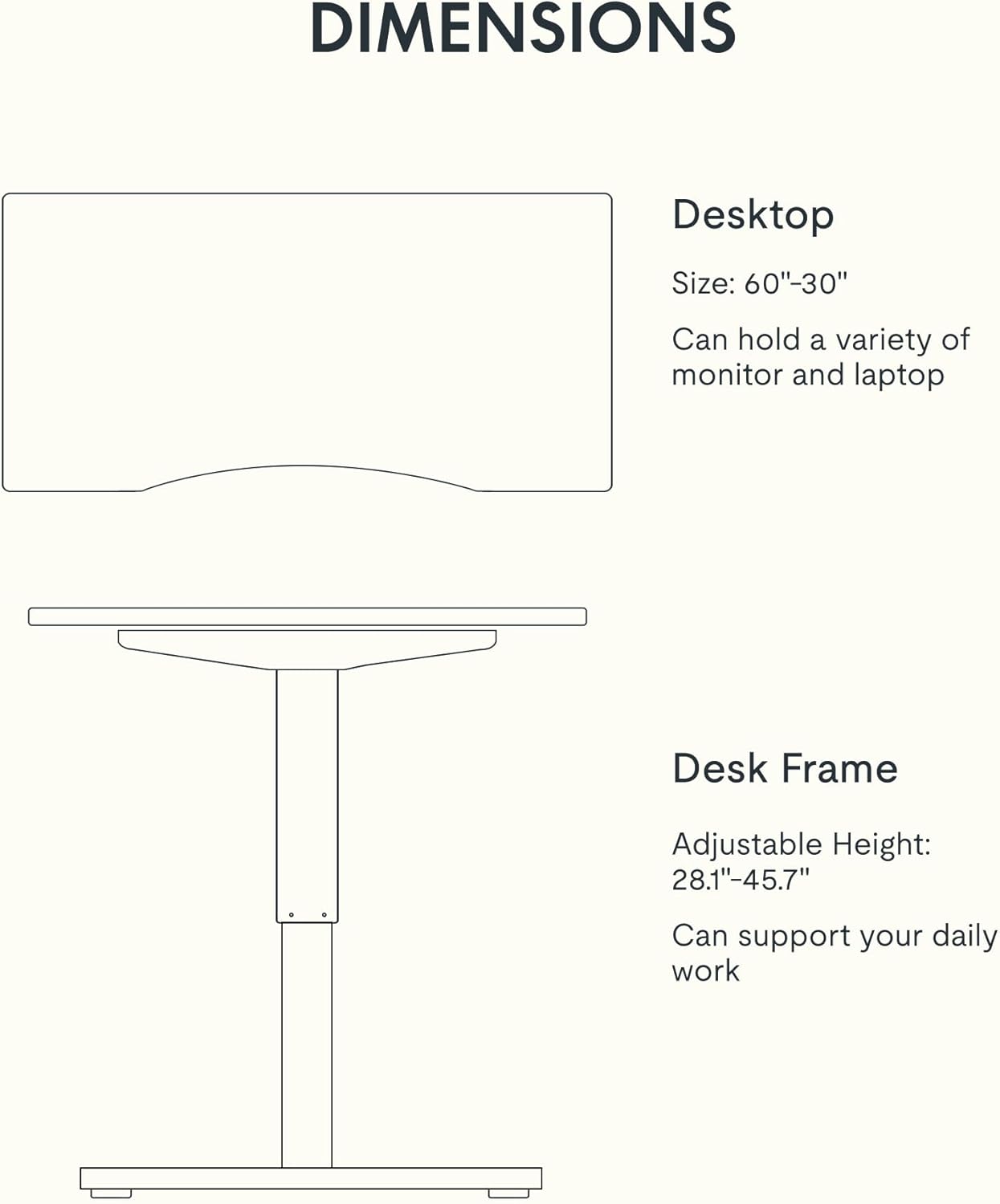 FLEXISPOT EN1 Bamboo Standing Desk, 60 x 30 Inches Whole-Piece Electric Adjustable Height Desk for Home Office (Black Frame + Bamboo Curved Desktop, 2 Packages)