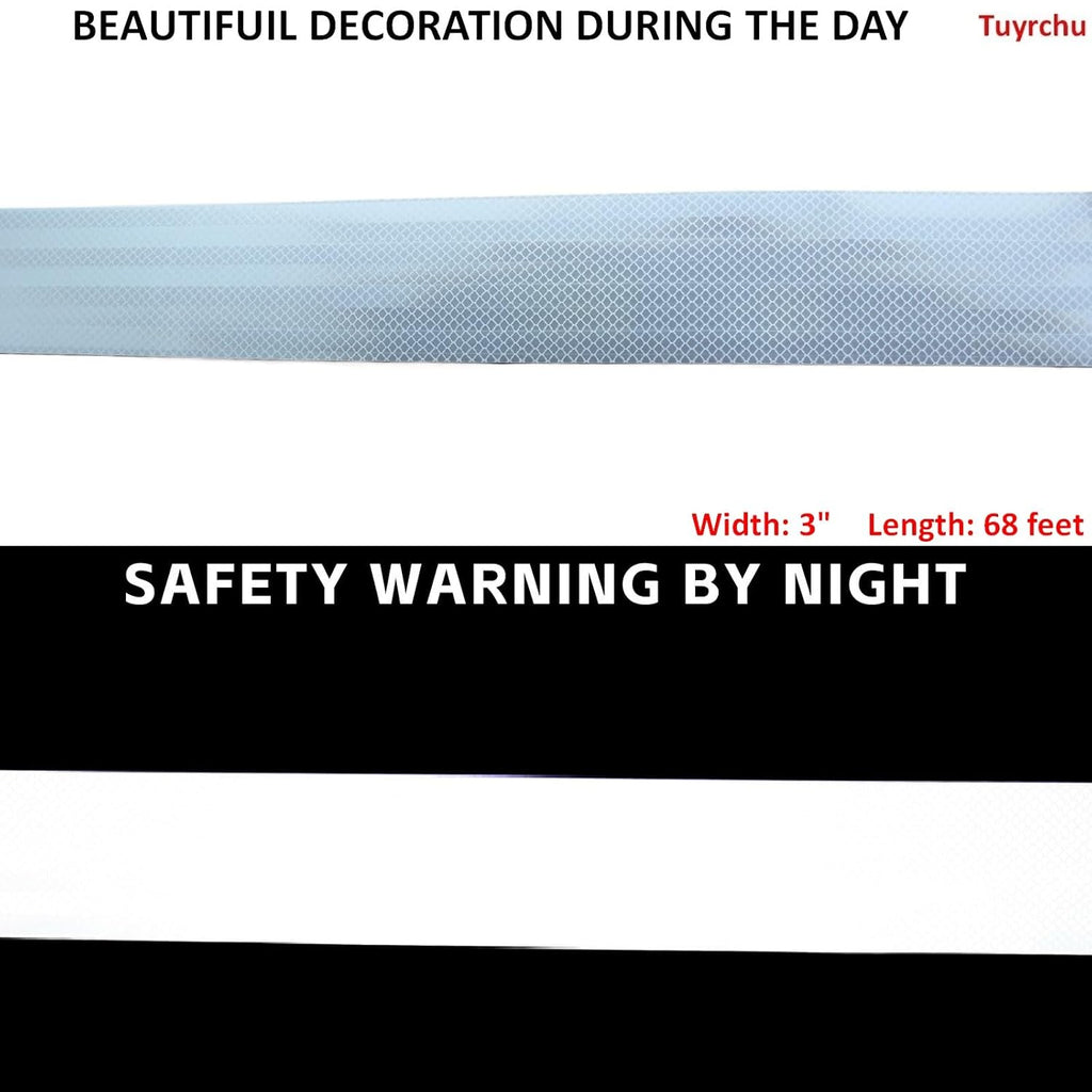 Non Fading Reflective Tape White 3 inch, Outdoor Waterproof High Visibility Warning Industrial Marking Tape, Safety Stickers (68 feet)