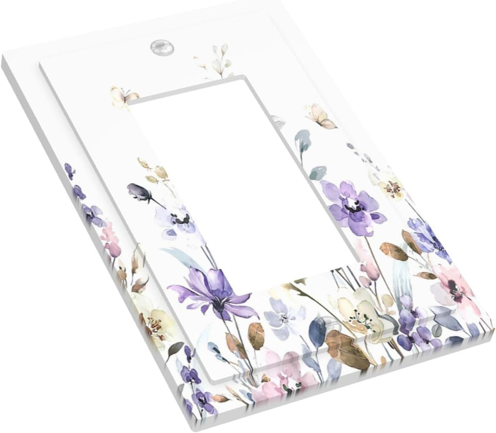 Decorative Outlet Covers Purple Floral Lilac Watercolor Flower Leaves Butterfly Wildflower 1 Gang Single Rocker Light Switch Cover Plate Wall Plates GFCI Faceplate for Bedroom Home Decor