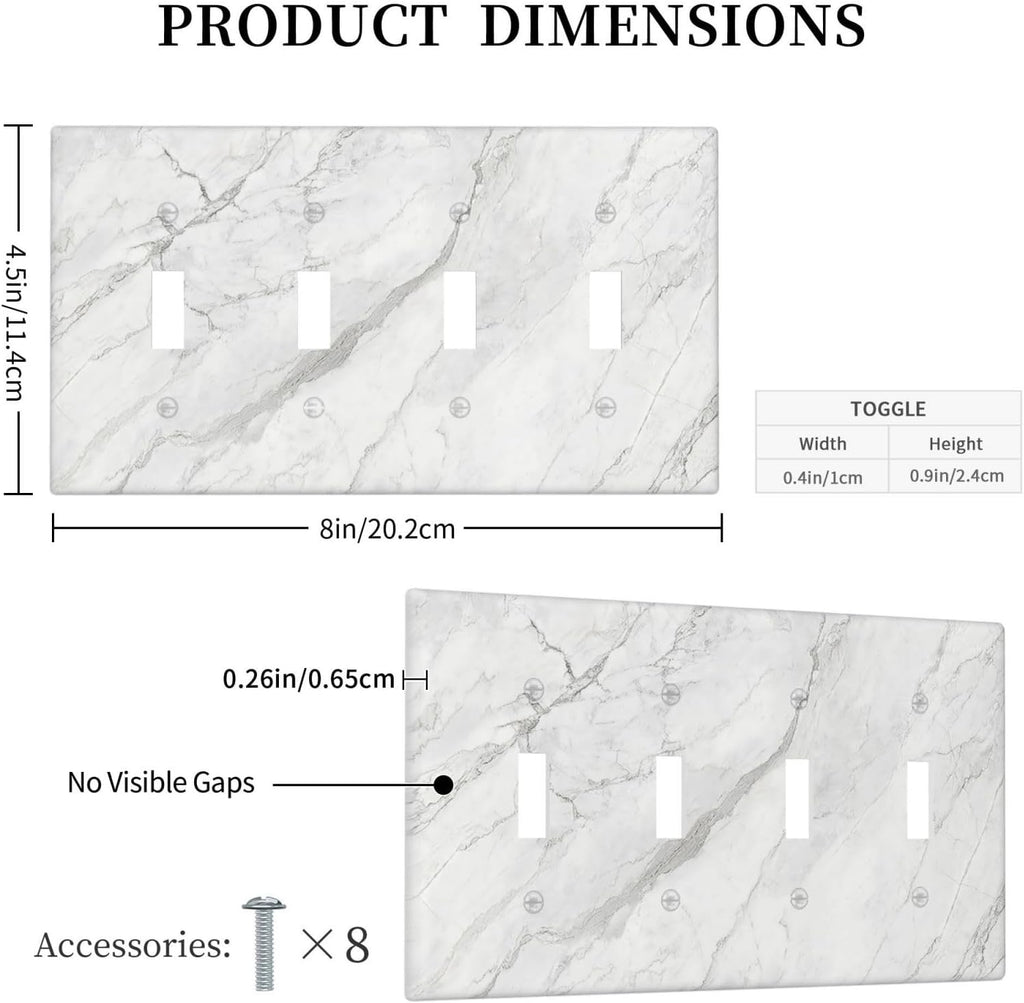 Light Switch Covers Marble Granite White And Grey Quad Toggle 4 Gang Wall Plate Electrical Faceplate Decorative Switch Plates for Home Bedroom Decor