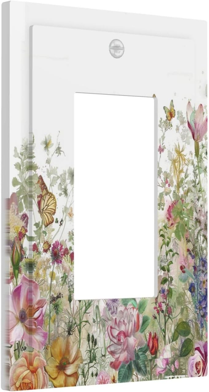 Decorative Outlet Covers Boho Wildflower Colorful Floral Butterfly 1 Gang Single Rocker Light Switch Cover Plate Wall Plates Gfci Faceplate For Bed Room Living Room Decor