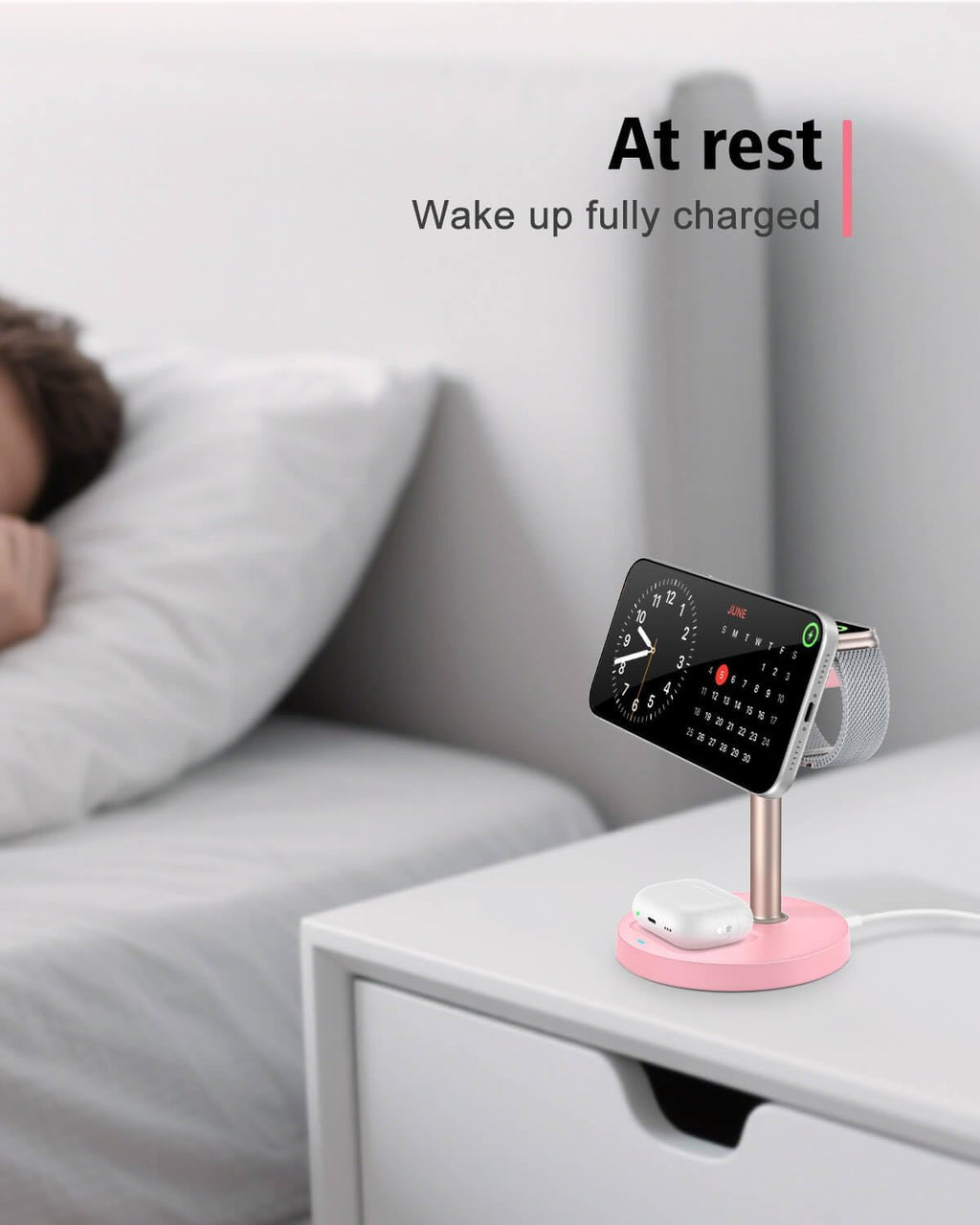 3 in 1 Wireless Charging Station for Apple, 15W Fast Magnetic Charger Stand Wireless Nightstand for Bedrooms, iPhone 17 16 15 14 13 12 Series, Apple Watch, Airpods, Women Gifts (No AC Adapter) Pink