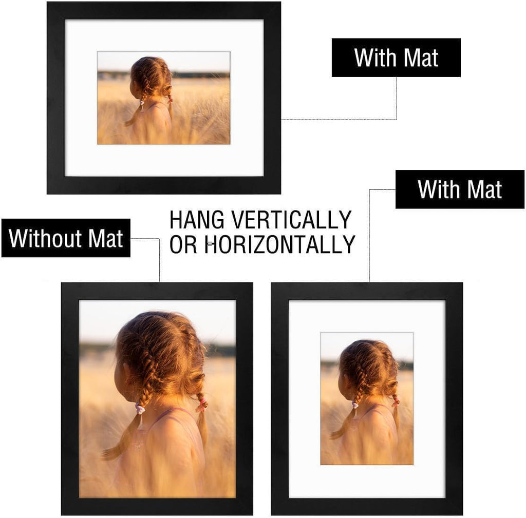 Golden State Art, 8x10 Picture Frame with Mat for 5x7 Photo - High Definition Glass Wall Mounting or Tabletop Display (Black, 1 Pack)