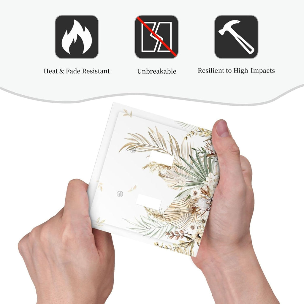 Decorative Switch Plates Boho Leaves Watercolor Tan Leaf Floral Plant 2 Gang Double Toggle Wall Plate Outlet Light Switch Cover Electrical Faceplate for Bedroom Home Decor