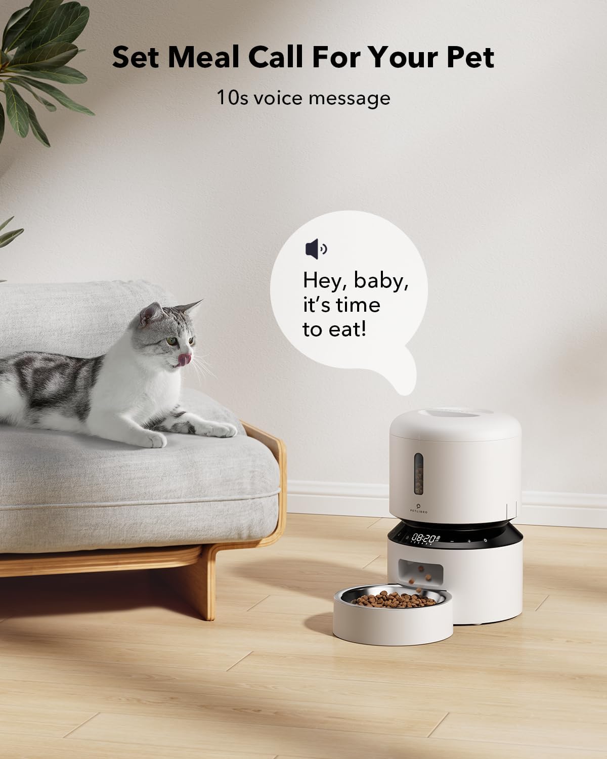 PETLIBRO Automatic Cat Feeder, Automatic Pet Food Dispenser with Freshness Preservation, Timed Dog Feeders for Dry Food, Up to 50 Portions 6 Meals Per Day, Granary White