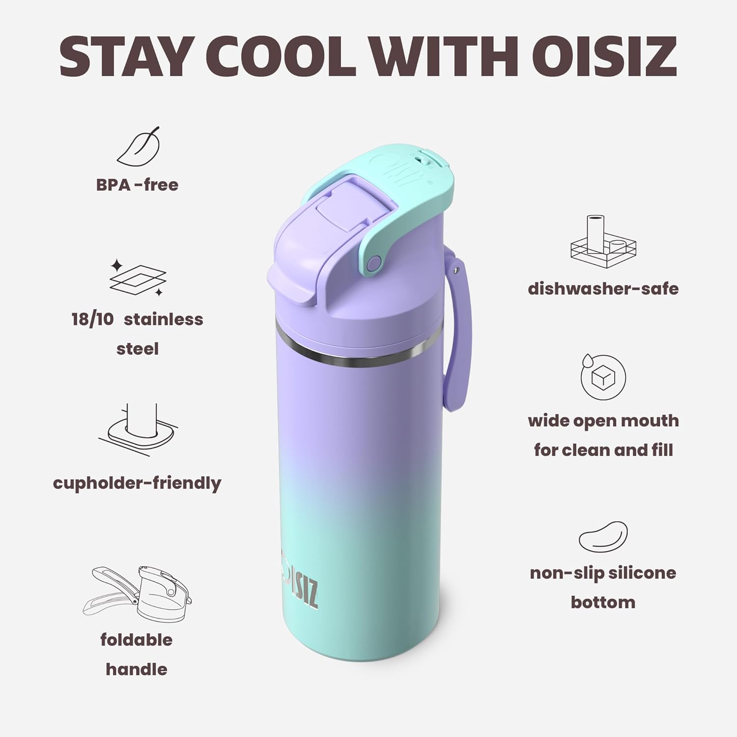 OISIZ Insulated Water Bottle 20 oz with 2 in 1 Spout and Straw Lid,One Click Safety Lock,100% Leakproof,Keep Cold 24H,Vacuum Stainless Steel Water Bottle for School,Travel and Sports,Dishwasher Safe