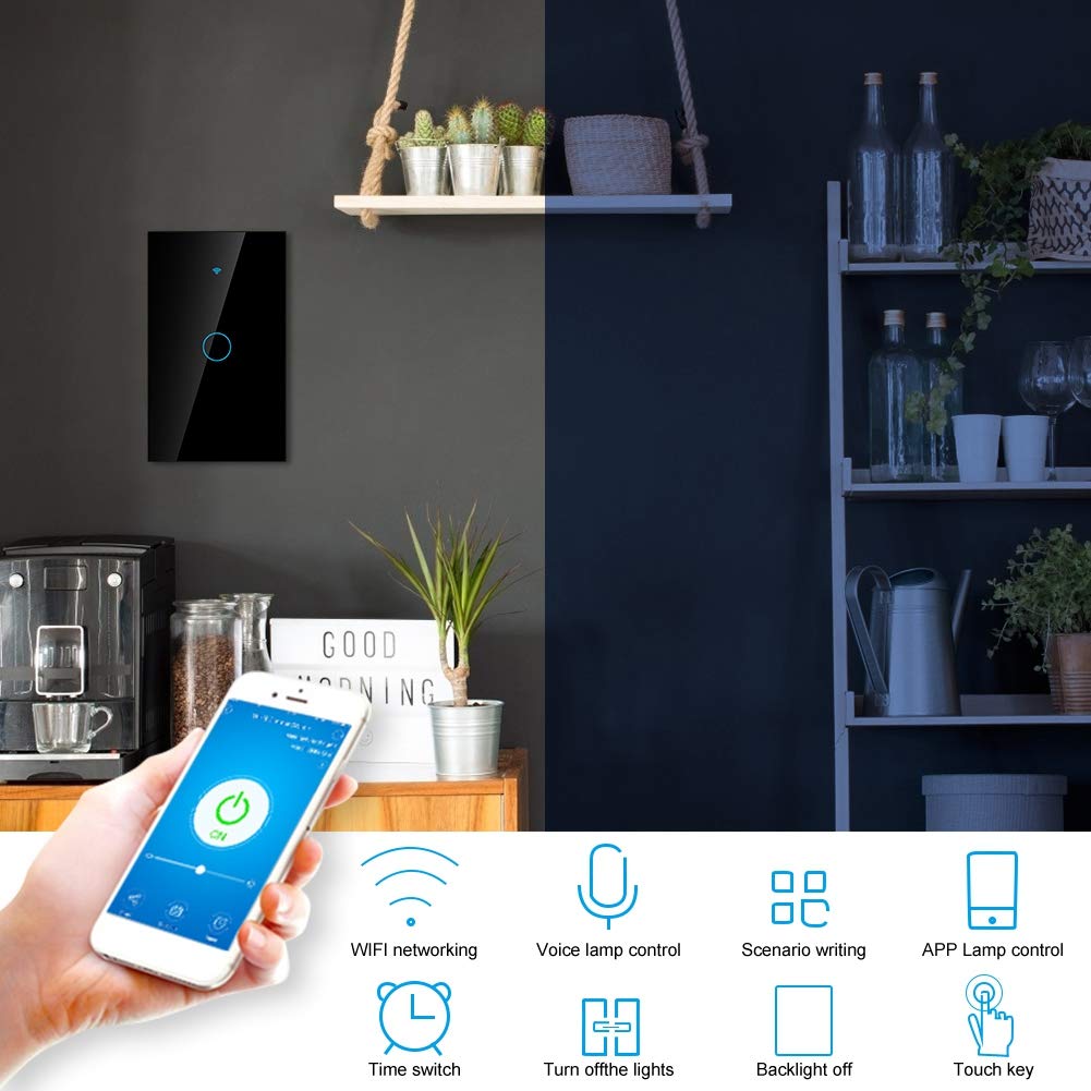 1-Way Smart Switch Wall Light Control Touch (US Black)
