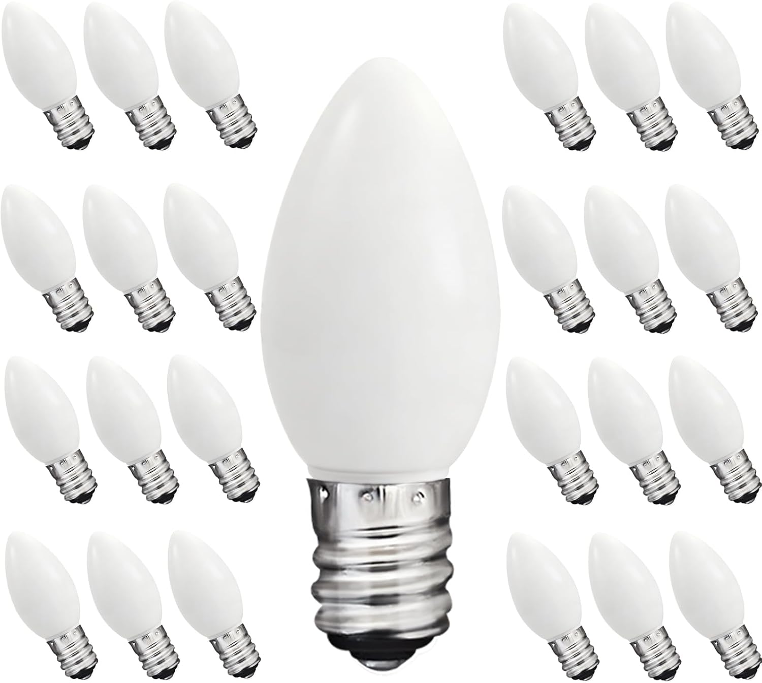 C7 LED White Replacement Bulbs,25 Pack 0.6w White Christmas Light Replacement Bulbs With E12 Base,Warm White Light Bulbs For Candelabra Window Candle Chandelier Night Lights Christmas String Lights