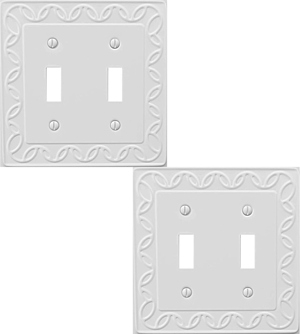 Double Toggle Light Switch Cover NovaBloom Metal Wall Plate, 2-Pack White 2 Gang, Light Switch Cover Decorative Wallplate, Durable