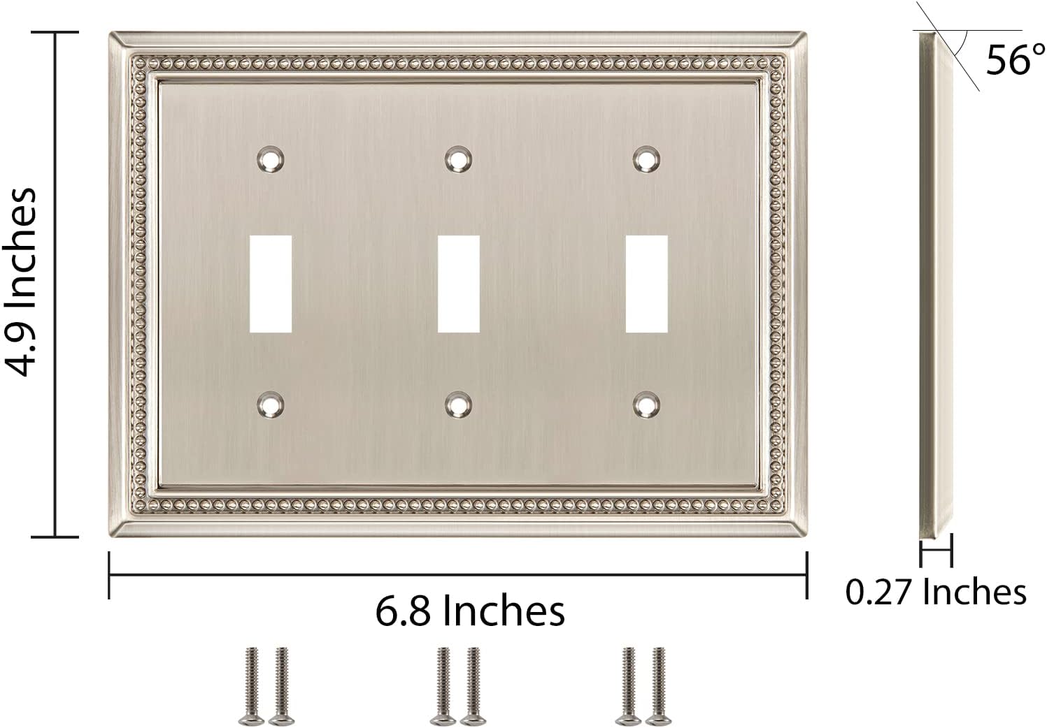 Henne Bery Sunken Pearls Heavy Duty Decorative Wall Plate Switch Plate Outlet Cover (Triple Toggle, Satin Nickel)