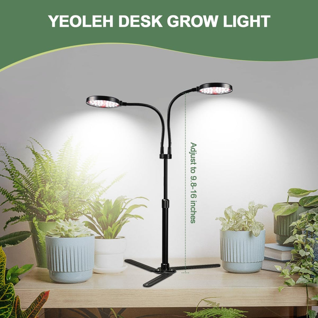 YEOLEH Grow Light for Indoor Plants Growing 6000K Full Spectrum LED Desk Lamp with Dimmable & Timer