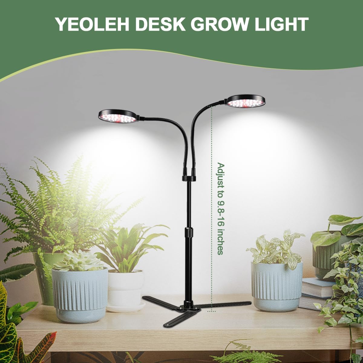 YEOLEH Grow Light for Indoor Plants Growing 6000K Full Spectrum LED Desk Lamp with Dimmable & Timer