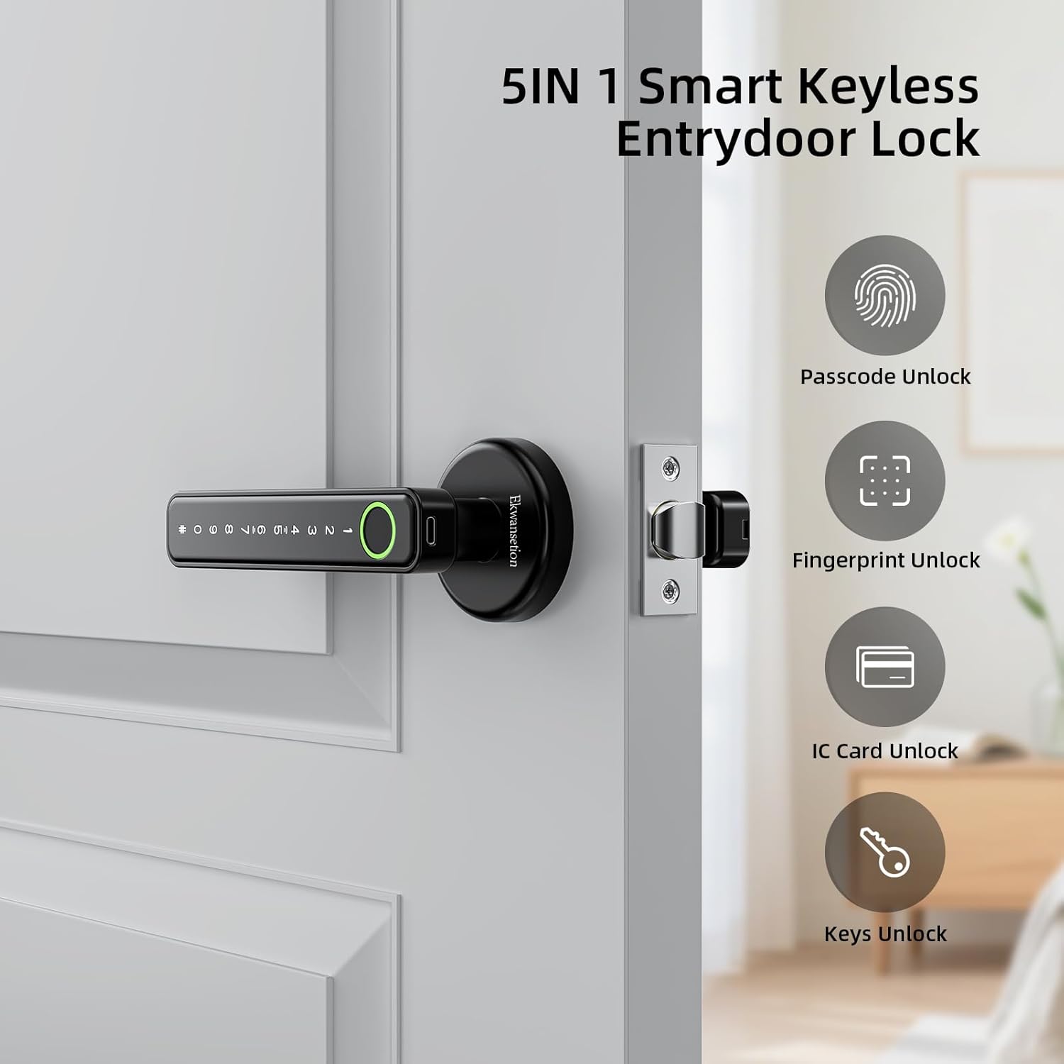 Fingerprint Door Lock Smart Door Lock with Keypad Keyless Entry Door Lock with Handle for Home Hotel Office Apartment Bedroom (Black) Ekwansetion