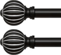 2 Pack Black Curtain Rods for Windows 28 to 48 Inch, 1'' Adjustable Heavy Duty Curtain Rod，Vintage Decorative Drapery Rods with Pumpkin Finials for Bedroom Living Room