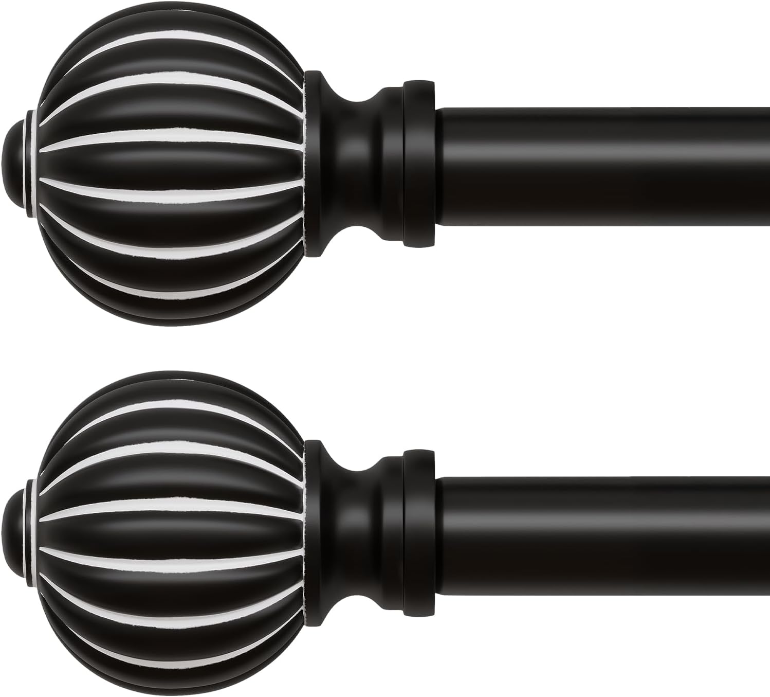 2 Pack Black Curtain Rods for Windows 48 to 84 Inch, 1'' Adjustable Heavy Duty Curtain Rod，Vintage Decorative Drapery Rods with Pumpkin Finials for Bedroom Living Room