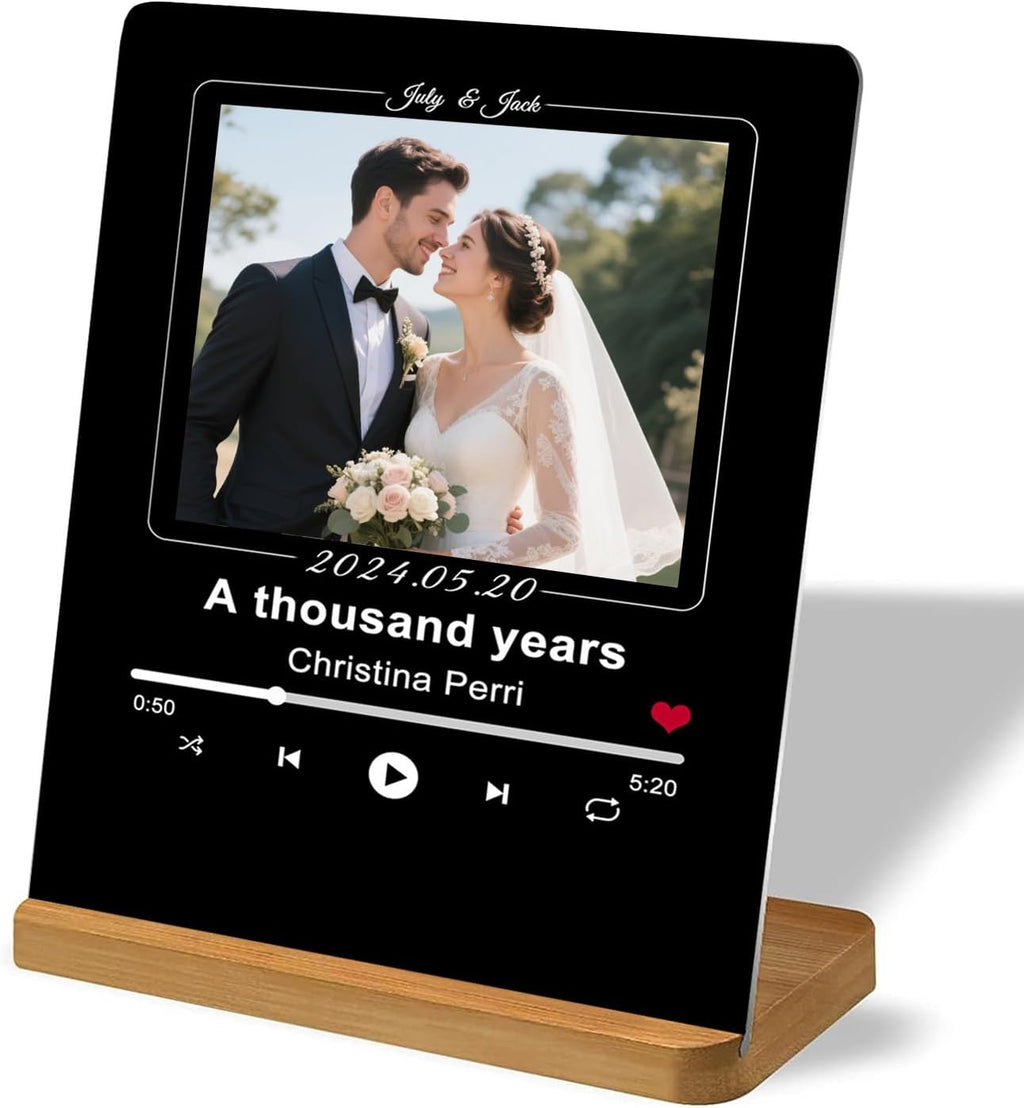 Custom Metal Photo Prints，Personalized Your Own Picture Frame, Customize Photo Prints with Wooden Base，Personalized Metal Picture Gift for Lovers，Family，Boyfriend，Friends
