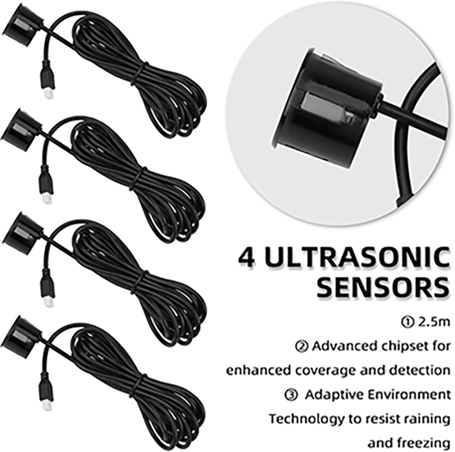 New Feature Rear Parking Sensor with Selectable Distance in Feet, Bidirectional Display Options, and Customizable Numeric Orientation（Black）