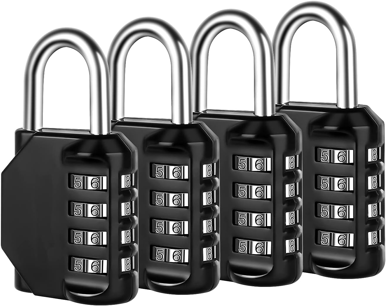 Combination Lock, 4 Digit Combination Padlock for School Gym Sports Locker, Fence, Toolbox, Case, Hasp Cabinet Storage (4 Pack, Black)