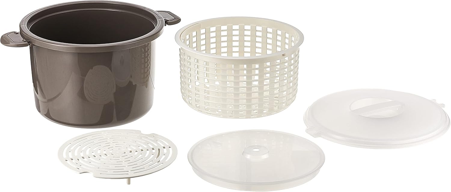 Prep Solutions by Progressive Microwaveable Rice and Pasta Cooker-17 Piece Set Includes Measuring Spoons and Cups, Rice Paddle, Steaming Insert, Pasta Measurer and Locking Lid-12 Cup Capacity BPA FREE, Gray