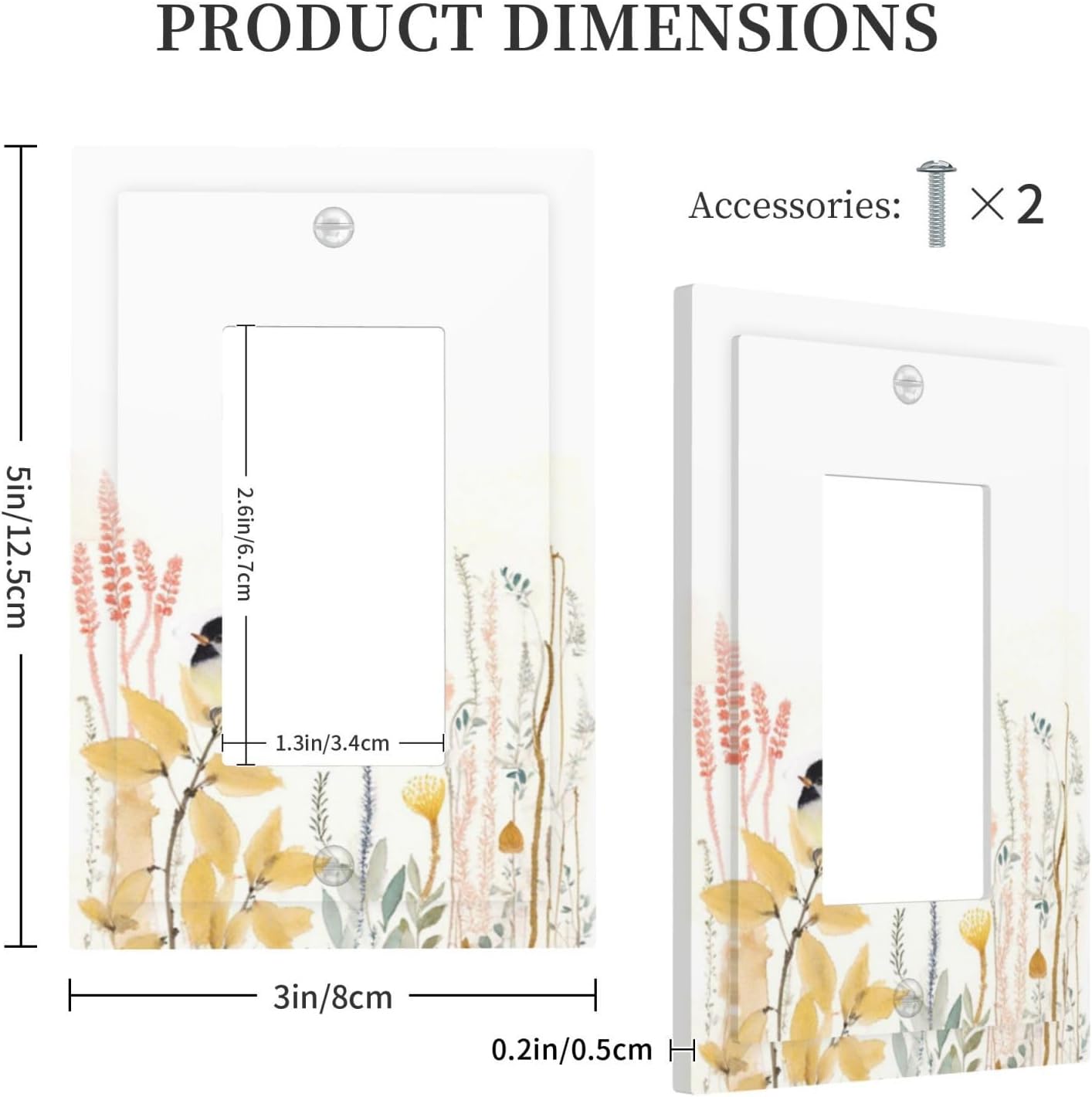 Decorative Outlet Covers Colorful Floral Watercolour Cuddly Bird 1 Gang Single Rocker Light Switch Cover Plate Wall Plates Gfci Faceplate For Bed Room Living Room Decor
