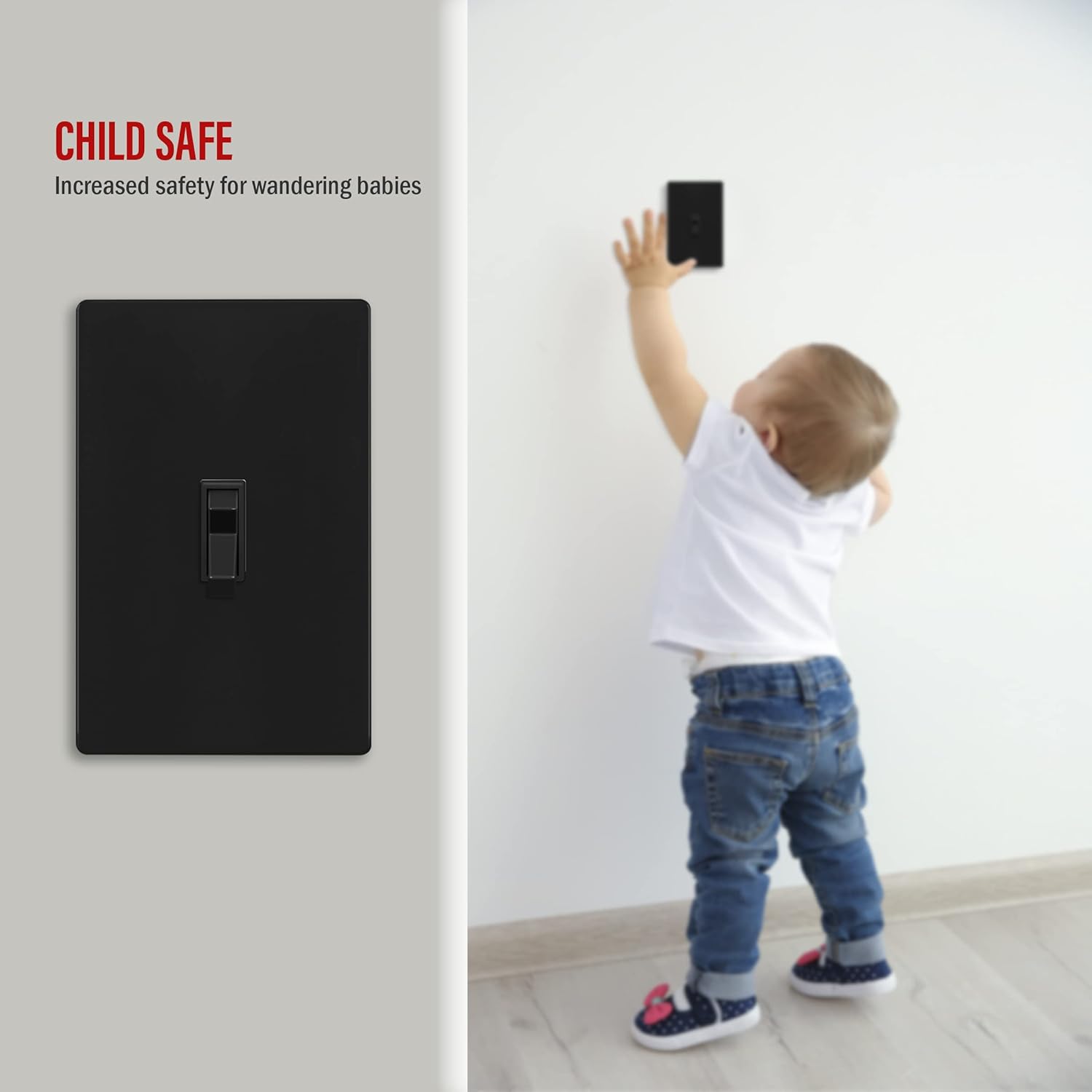 ENERLITES Screwless Toggle Switch Wall Plate, Child Safe Light Switch Cover, Standard Size 1-Gang 4.68" x 2.93", Unbreakable Polycarbonate Thermoplastic, UL Listed, SI8811-BK, Glossy, Black