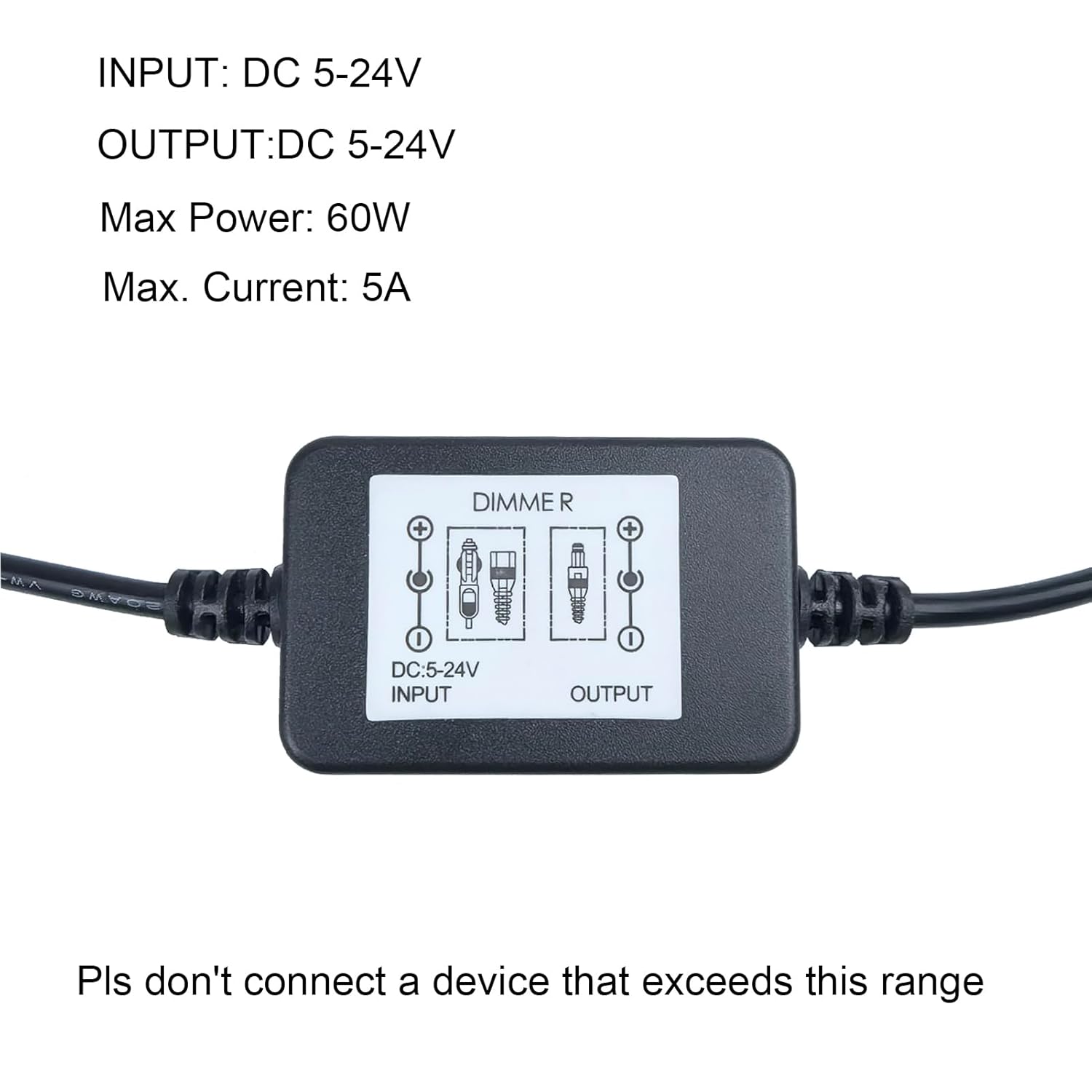 DC 12V Knob LED Dimmer Switch, 5-24V 5A Rotary Control DC Motor Speed Controller Universal, Stepless Dimming for LED Strip Light/Fan, Black