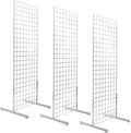 Only Hangers 2' x 6' Grid Wall Panel Floorstanding Display Fixture with Deluxe T-Style Base, Black or White. Three-Pack Combo. (WHITE)