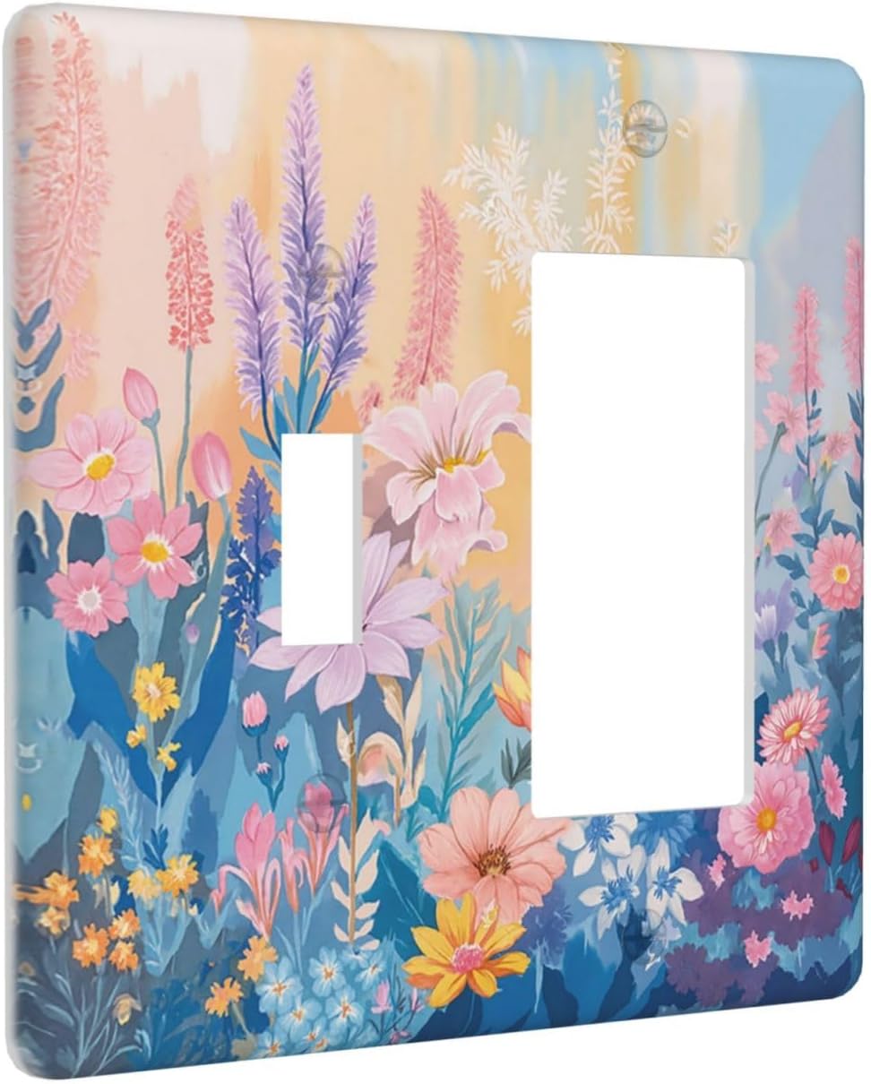 Outlet Covers Colorful Watercolor Flowers Wildflower Plants 1 Toggle 1 Rocker Combo Light Switch Cover Plate Decorative Switch Plate Covers Electrical Wall Plate for Bathroom Home Decor