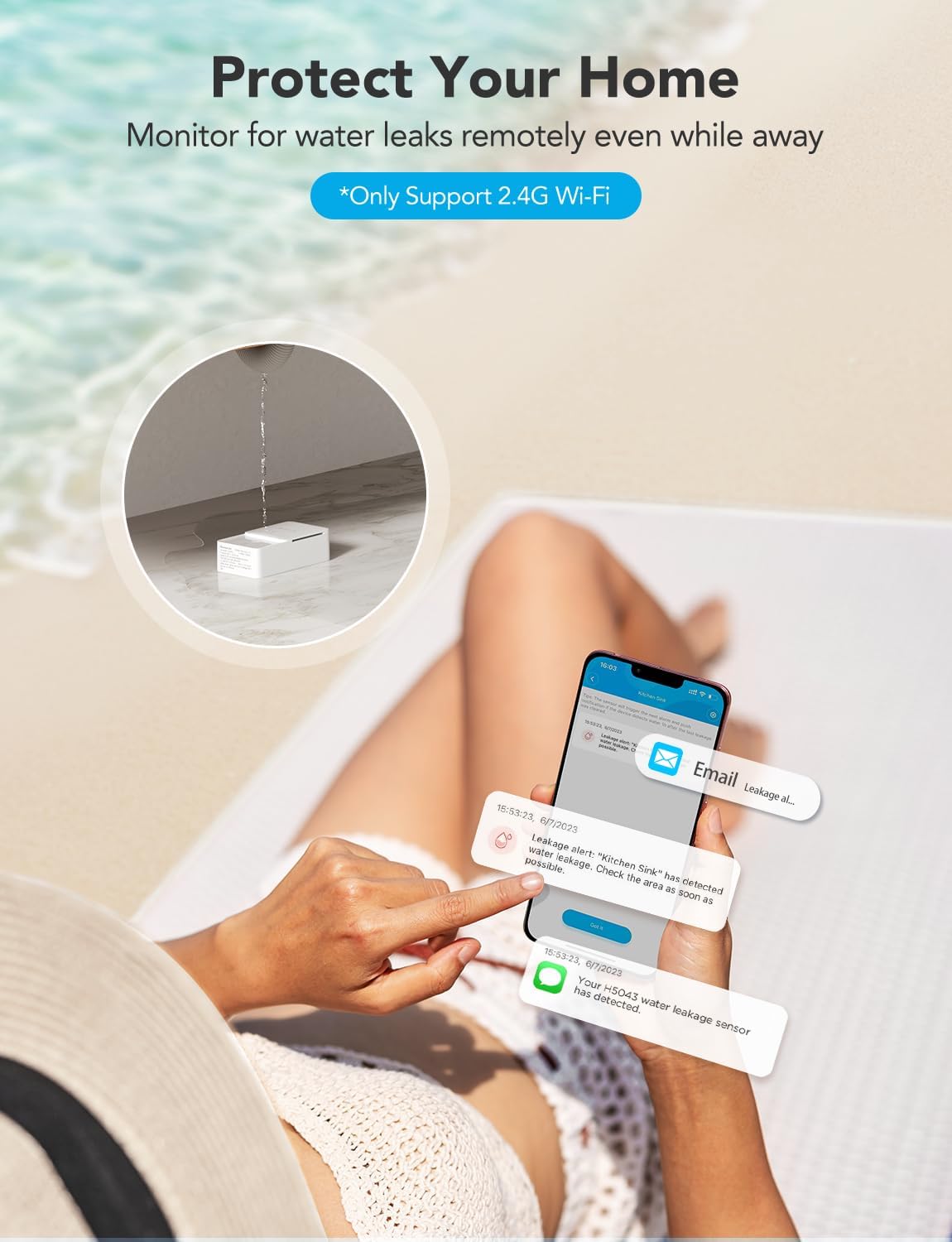 GoveeLife Premium Smart Water Leak Detector 2 with 1968ft Ultra-Long Range, WiFi Water Sensor with SMS/Email/APP Push and Sound Alarm, 5-Year Battery Life, Suitable for Home, Basement, Kitchen, 4 Pack