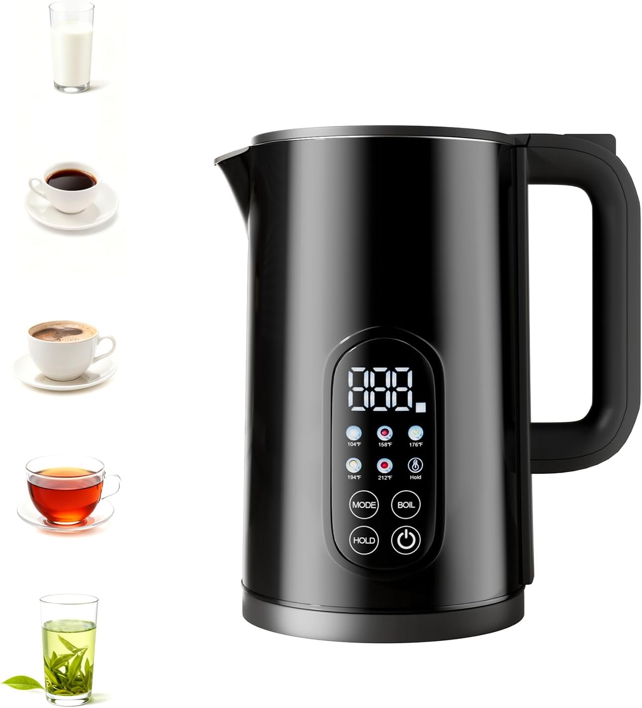 Electric Kettle with Temperature Control, 1.7L Cordless Kettle with 5 Presets, 2H Keep Warm, 304 Stainless Steel, BPA-Free, for Tea, Coffee & Baby Formula, Black