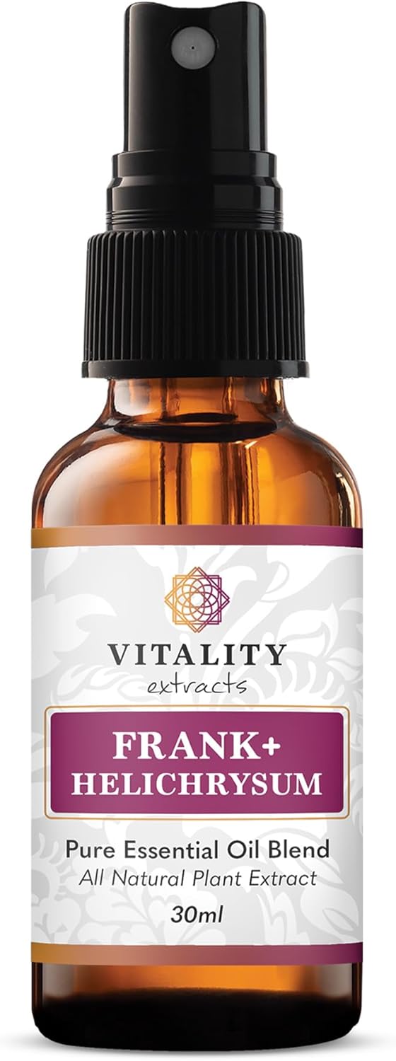 Vitality Extracts Frank+ Helichrysum Essential Oil Blend - 30ml Spray Bottle, Frankincense Boswellia Seratta, Aromatherapy, Soft Skin, Relief from Daily Aches & Soreness, Natural
