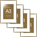 Homeforia A3 Picture Frame Bronze, High End Metal 11.7 x 16.5 inch Brass Poster Frames with Mat 8.3 by 11.7 Print, A3 Size Frames Matted to A4 Photo, 11.7by16.5 Hanging Frame, Tempered Glass, Set of 4